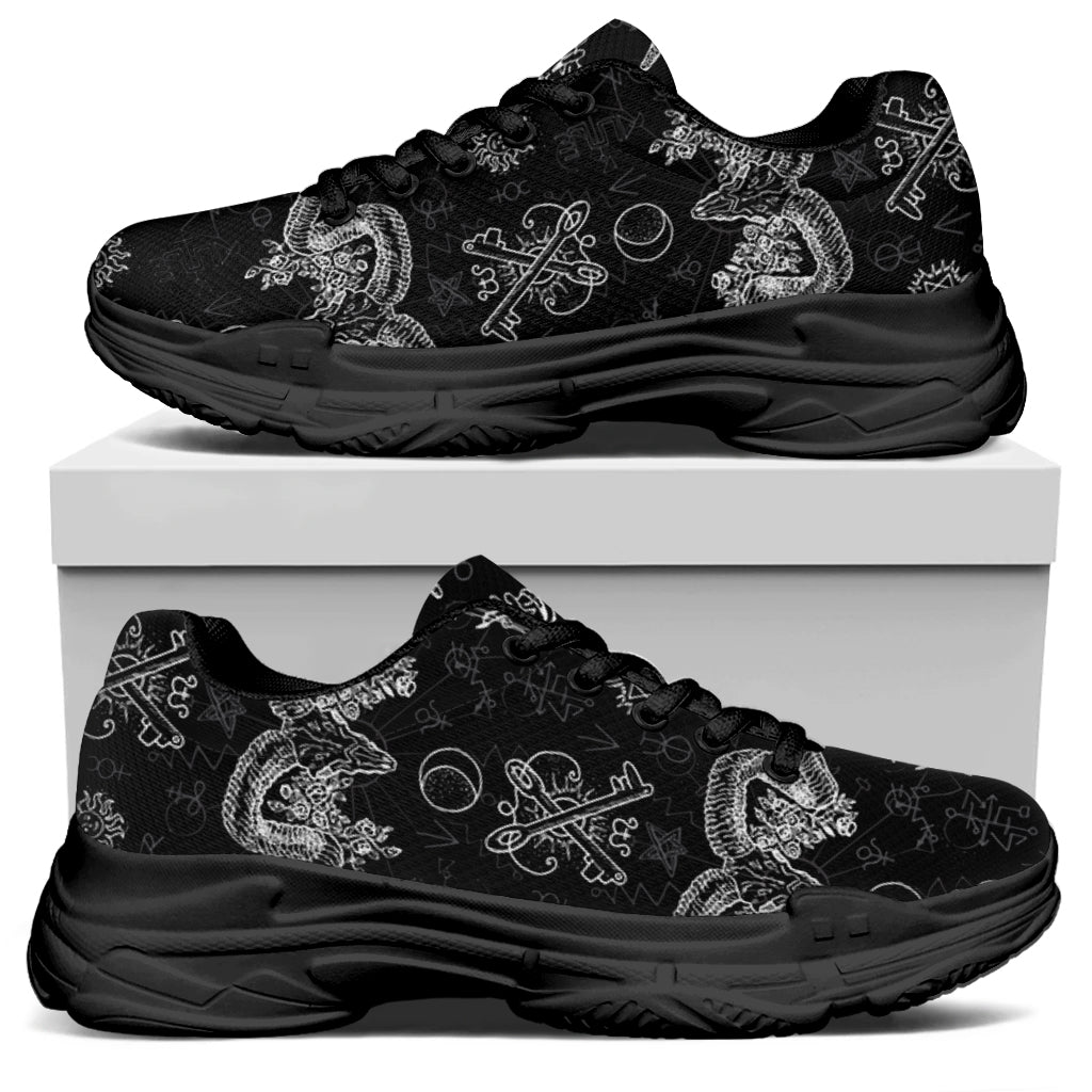 Black And White Wicca Gothic Print Black Chunky Shoes
