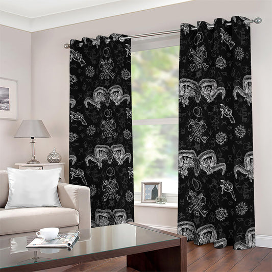 Black And White Wicca Gothic Print Blackout Grommet Curtains