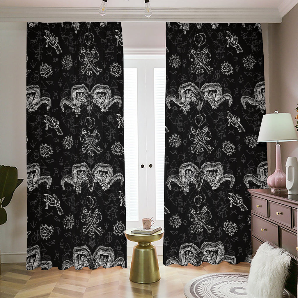 Black And White Wicca Gothic Print Blackout Pencil Pleat Curtains
