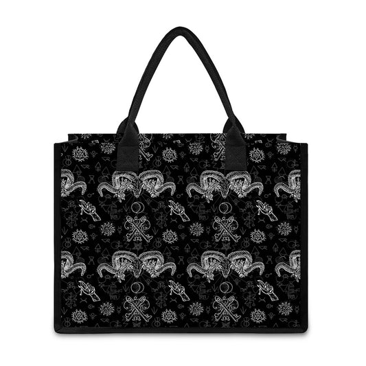 Black And White Wicca Gothic Print Canvas Tote Bag