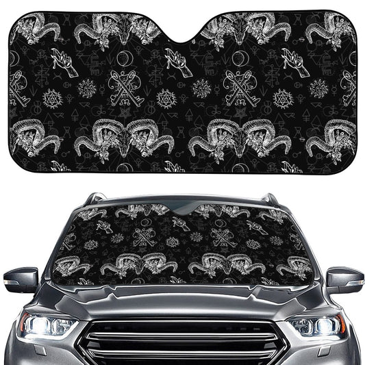 Black And White Wicca Gothic Print Car Windshield Sun Shade