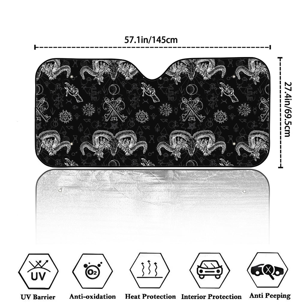 Black And White Wicca Gothic Print Car Windshield Sun Shade