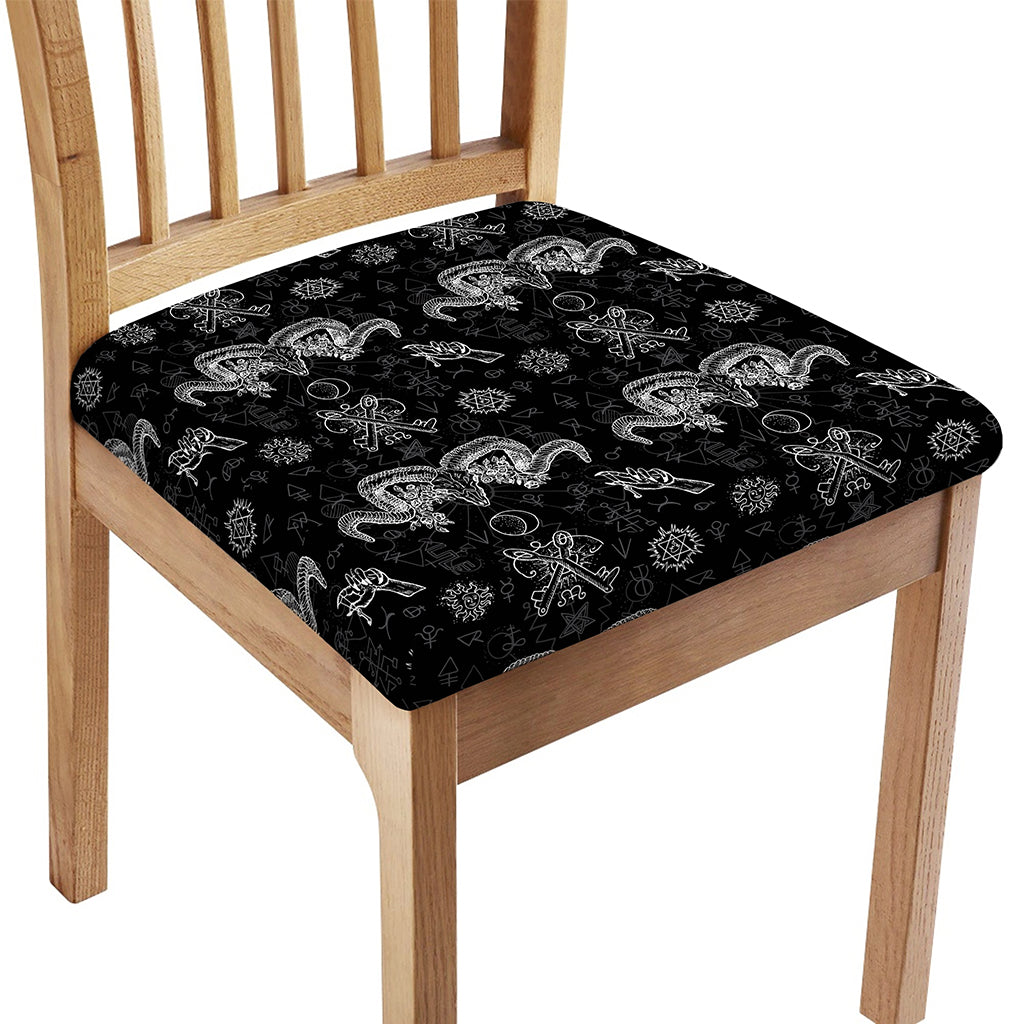 Black And White Wicca Gothic Print Chair Cushion Cover