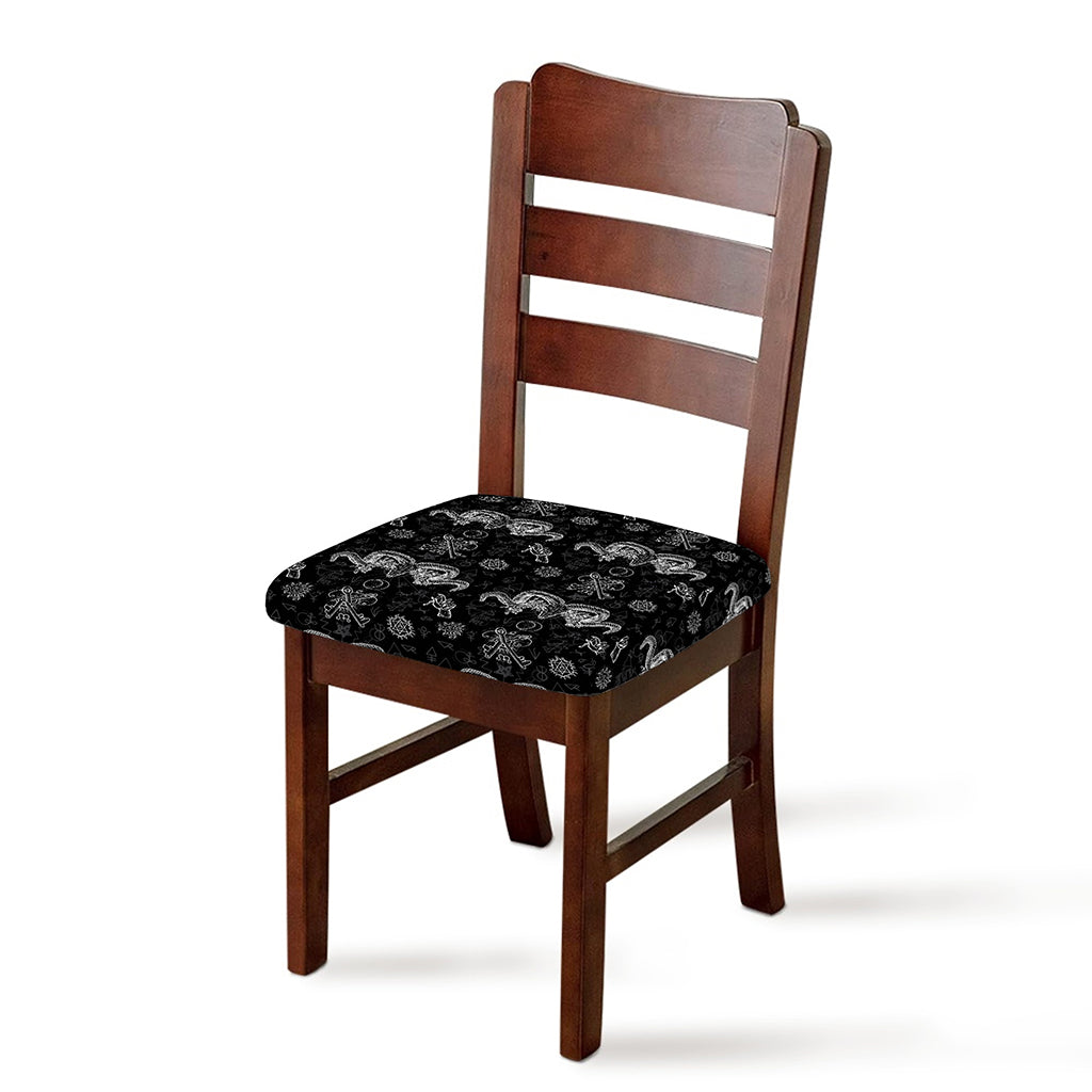 Black And White Wicca Gothic Print Chair Cushion Cover