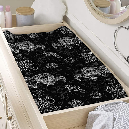 Black And White Wicca Gothic Print Changing Pad Cover