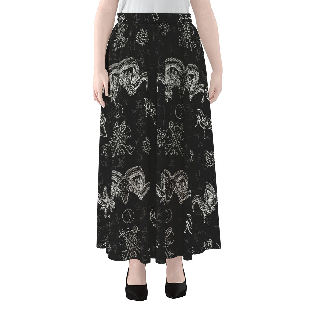 Black And White Wicca Gothic Print Chiffon Maxi Skirt