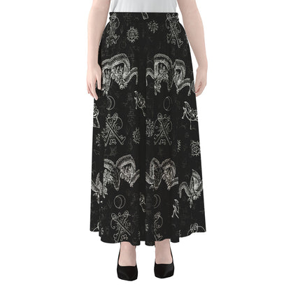 Black And White Wicca Gothic Print Chiffon Maxi Skirt