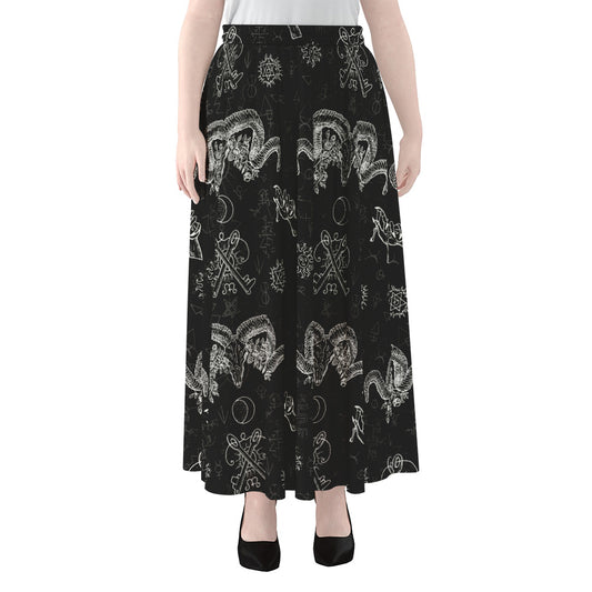 Black And White Wicca Gothic Print Chiffon Maxi Skirt