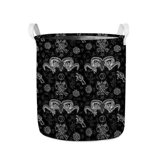 Black And White Wicca Gothic Print Collapsible Laundry Basket