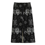 Black And White Wicca Gothic Print Cotton Front Slit Maxi Skirt