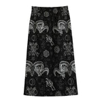 Black And White Wicca Gothic Print Cotton Front Slit Maxi Skirt