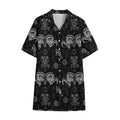 Black And White Wicca Gothic Print Cotton Hawaiian Shirt