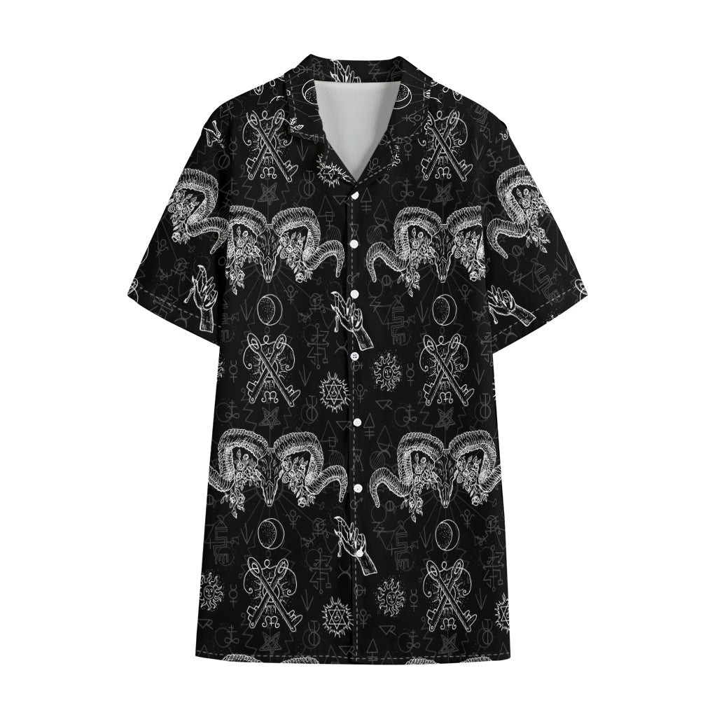 Black And White Wicca Gothic Print Cotton Hawaiian Shirt