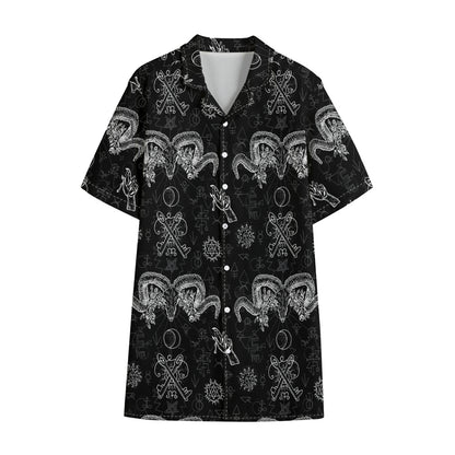 Black And White Wicca Gothic Print Cotton Hawaiian Shirt