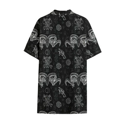 Black And White Wicca Gothic Print Cotton Hawaiian Shirt