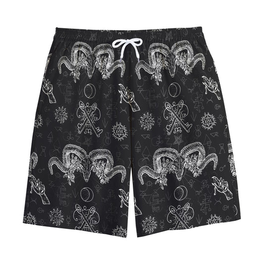 Black And White Wicca Gothic Print Cotton Shorts
