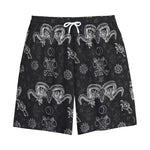 Black And White Wicca Gothic Print Cotton Shorts