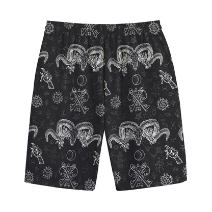 Black And White Wicca Gothic Print Cotton Shorts