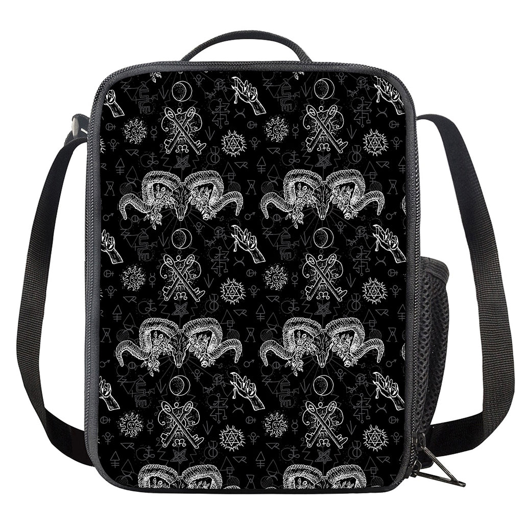 Black And White Wicca Gothic Print Crossbody Lunch Bag