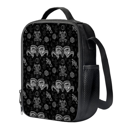 Black And White Wicca Gothic Print Crossbody Lunch Bag