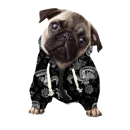 Black And White Wicca Gothic Print Dog Zip Up Hoodie