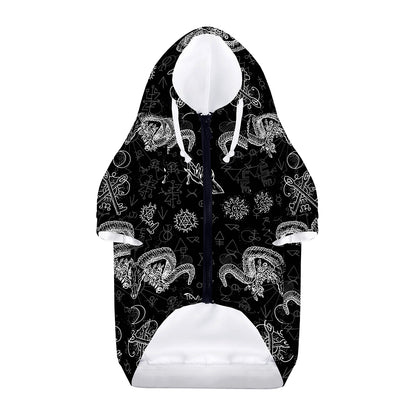 Black And White Wicca Gothic Print Dog Zip Up Hoodie