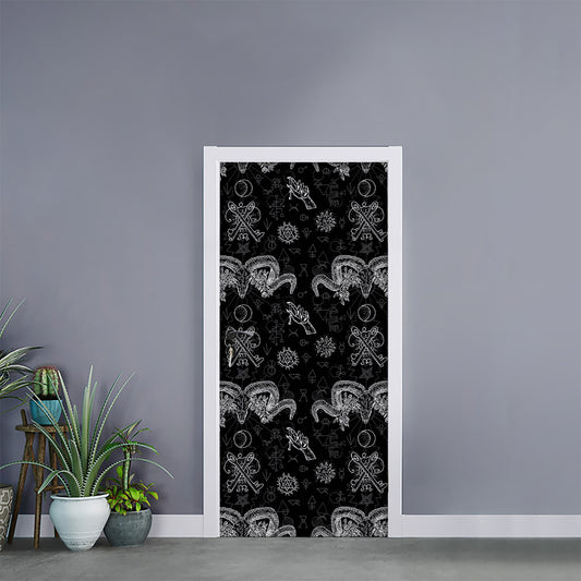 Black And White Wicca Gothic Print Door Sticker