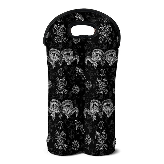 Black And White Wicca Gothic Print Double Neoprene Wine Tote