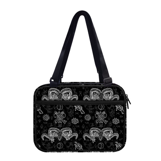 Black And White Wicca Gothic Print Double Strap Bible Bag