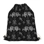 Black And White Wicca Gothic Print Drawstring Bag