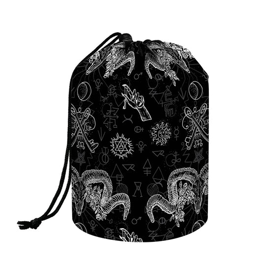 Black And White Wicca Gothic Print Drawstring Makeup Bag