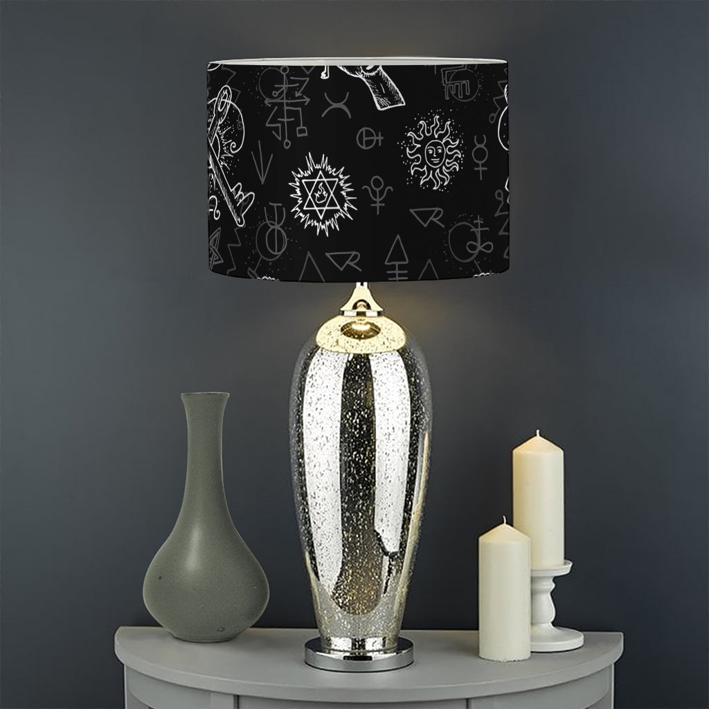 Black And White Wicca Gothic Print Drum Lamp Shade