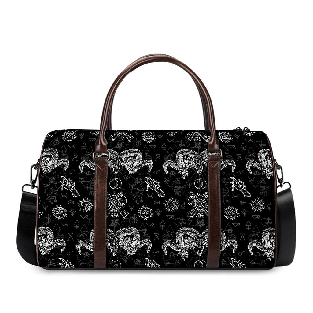 Black And White Wicca Gothic Print Duffle Bag