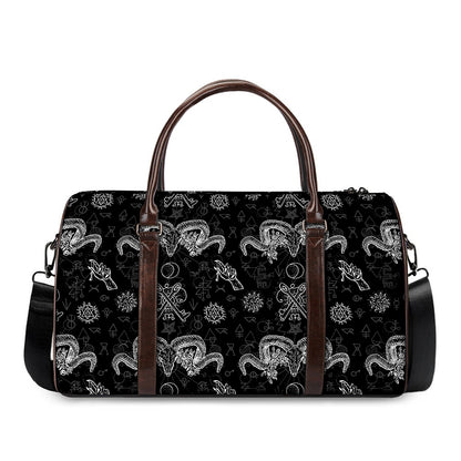 Black And White Wicca Gothic Print Duffle Bag