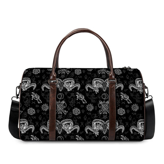 Black And White Wicca Gothic Print Duffle Bag