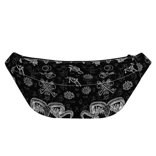 Black And White Wicca Gothic Print Fanny Pack