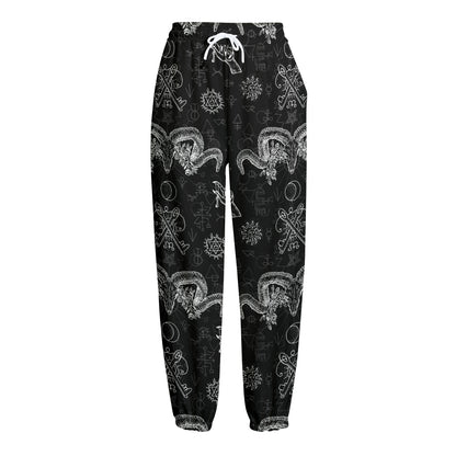Black And White Wicca Gothic Print Fleece Lined Knit Pants