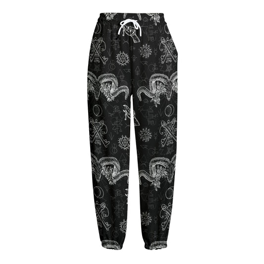 Black And White Wicca Gothic Print Fleece Lined Knit Pants