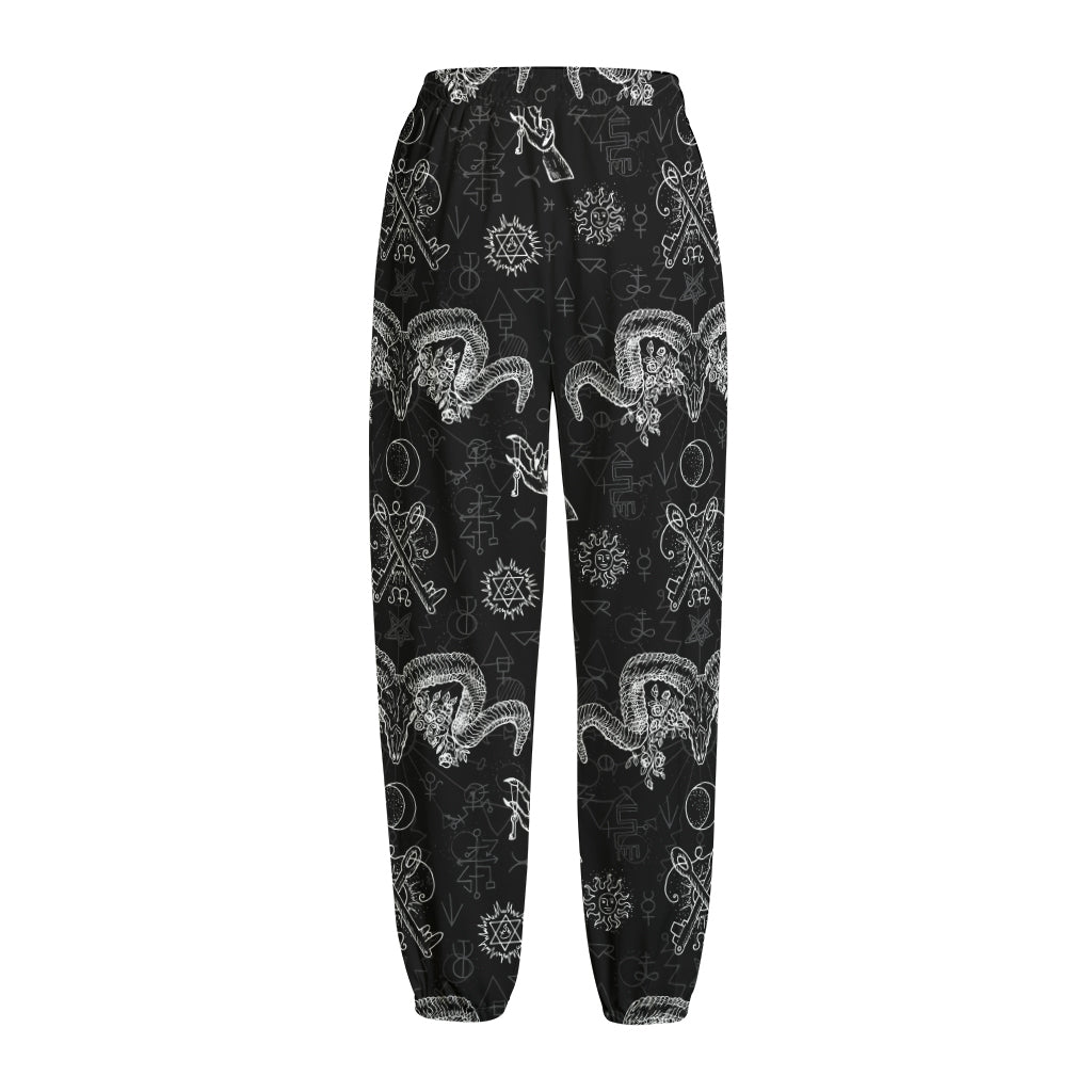 Black And White Wicca Gothic Print Fleece Lined Knit Pants