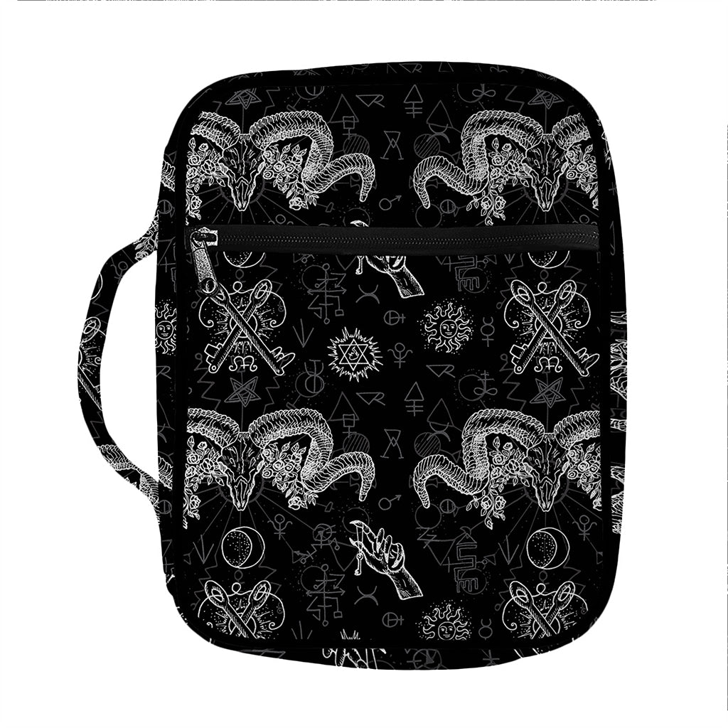 Black And White Wicca Gothic Print Front Pocket Bible Bag