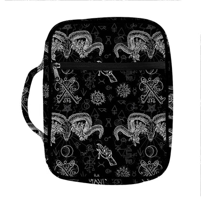 Black And White Wicca Gothic Print Front Pocket Bible Bag
