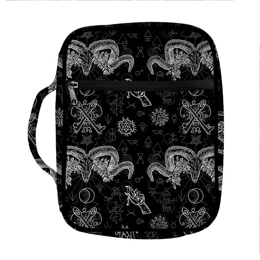 Black And White Wicca Gothic Print Front Pocket Bible Bag