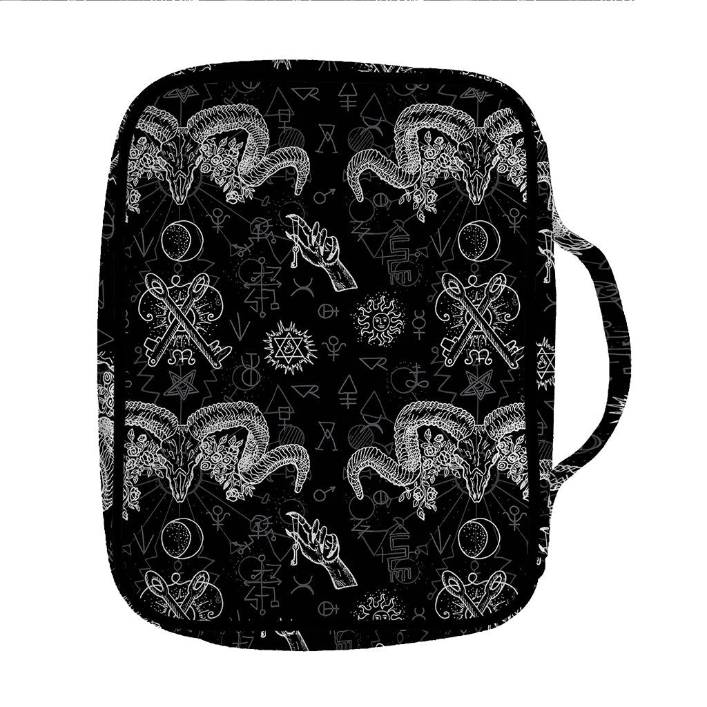 Black And White Wicca Gothic Print Front Pocket Bible Bag