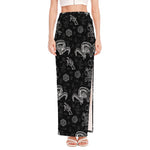Black And White Wicca Gothic Print High Slit Maxi Skirt