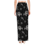 Black And White Wicca Gothic Print High Slit Maxi Skirt