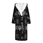 Black And White Wicca Gothic Print Hooded Bathrobe
