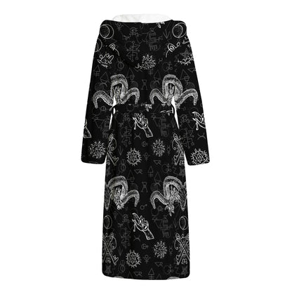 Black And White Wicca Gothic Print Hooded Bathrobe