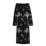 Black And White Wicca Gothic Print Hooded Bathrobe