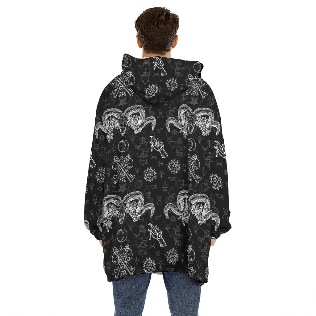 Black And White Wicca Gothic Print Hoodie Blanket
