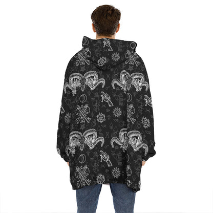Black And White Wicca Gothic Print Hoodie Blanket